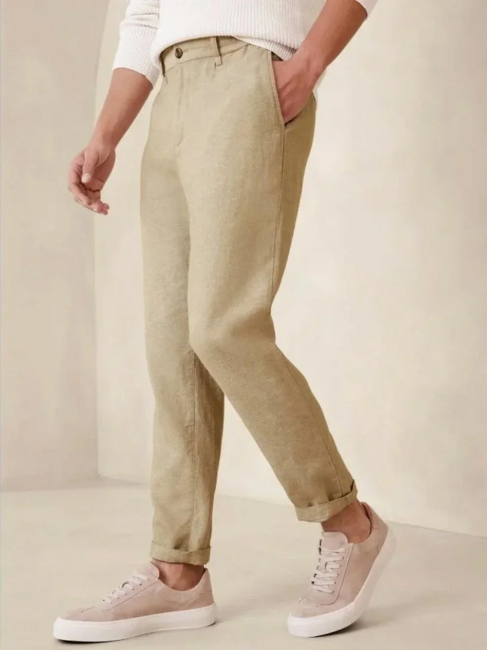 Banana Republic Factory Athletic Fit Linen-Cotton Pants - White